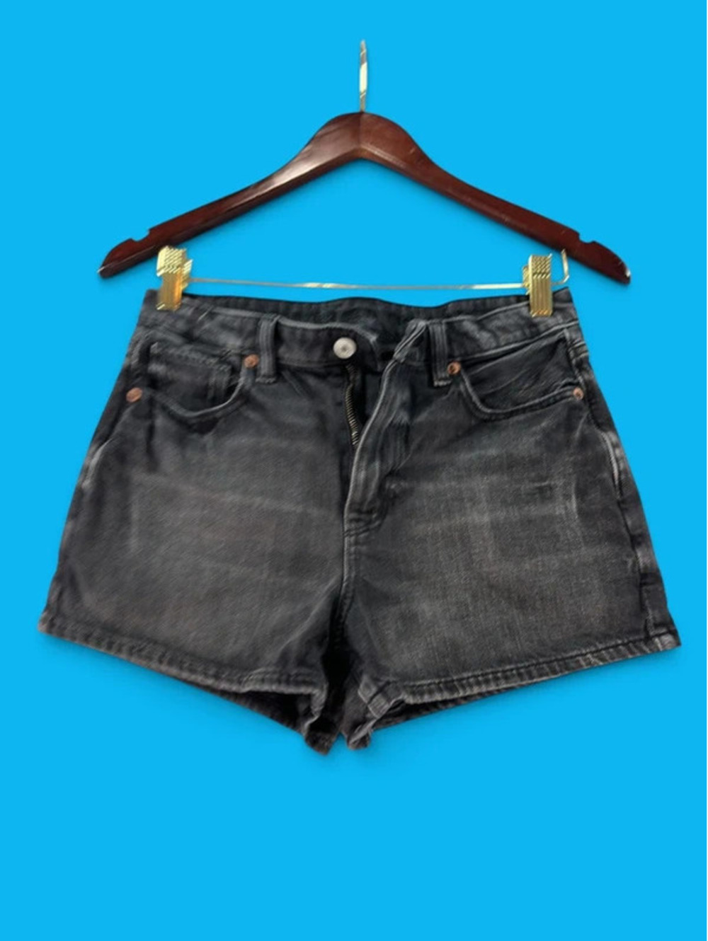 American Eagle Strigid Black Denim Shorts Size 2 High Rise C0042